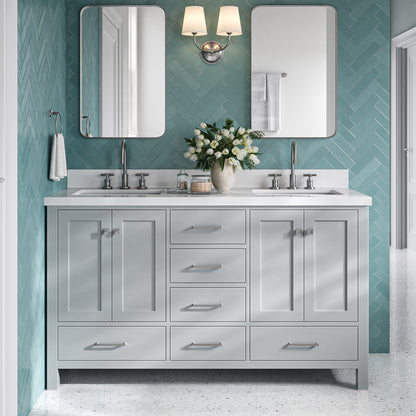 Beckford 60-Inch Grey bathroom vanity in styled bathroom setting