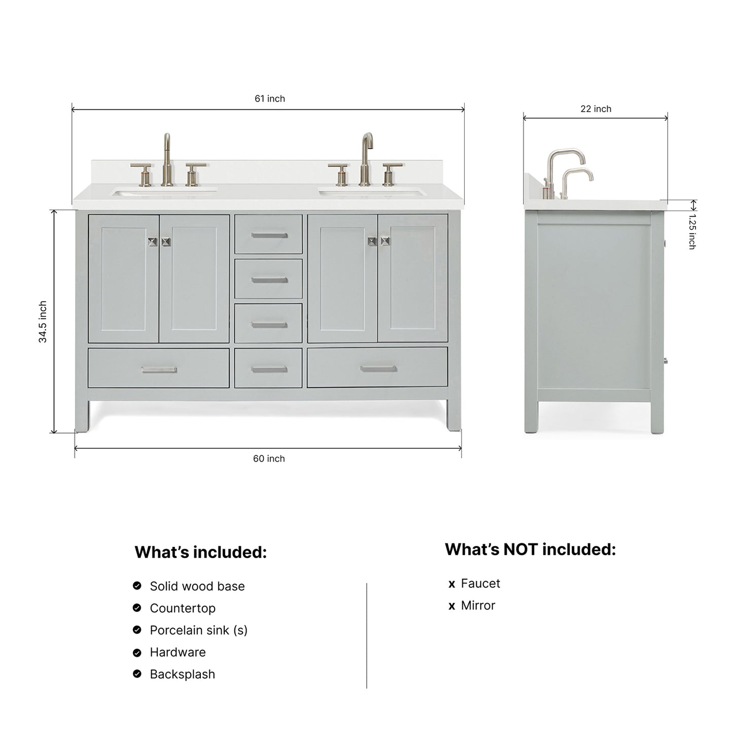Beckford 60-Inch Grey bathroom vanity dimensions