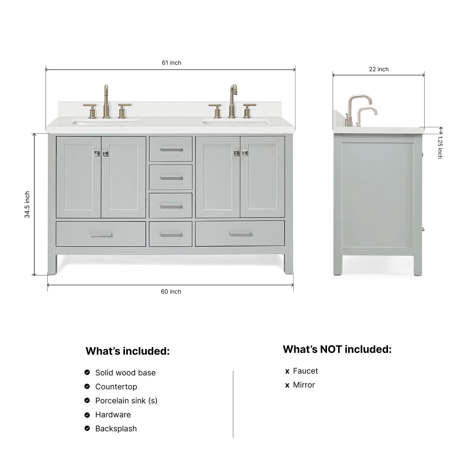Beckford 60-Inch Grey bathroom vanity dimensions