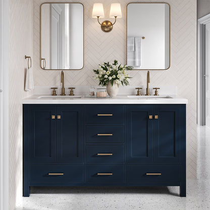 Beckford 60-Inch Midnight Blue bathroom vanity in styled bathroom setting