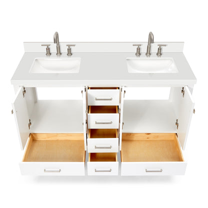 Beckford 60-Inch White bathroom vanity on white background – product photo 1