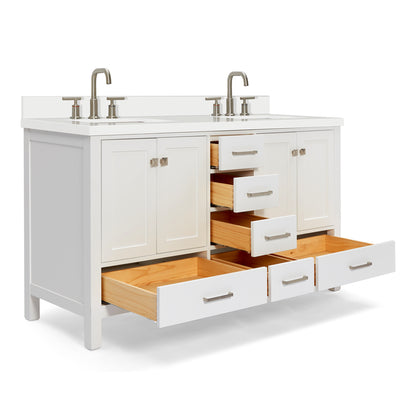 Beckford 60-Inch White bathroom vanity on white background – product photo 2