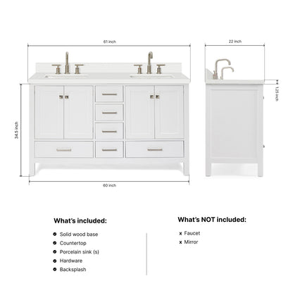 Beckford 60-Inch White bathroom vanity dimensions
