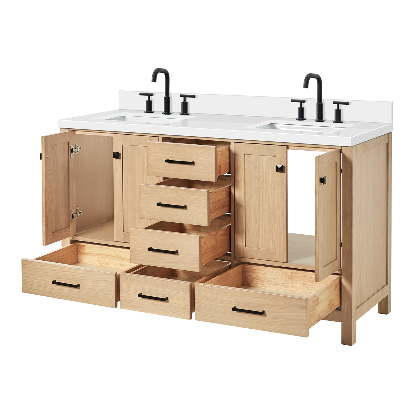 Beckford 60-Inch White Oak bathroom vanity on white background – product photo 1