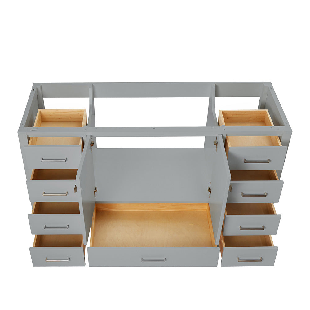 Beckford 60-inch Grey base cabinet on white back ground front view open door