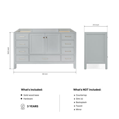 Beckford 60-inch Grey base cabinet on dimensions