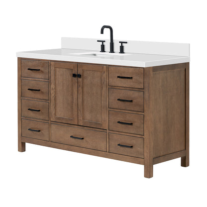 Beckford 60-Inch Brown Oak bathroom vanity on white background – product photo 4