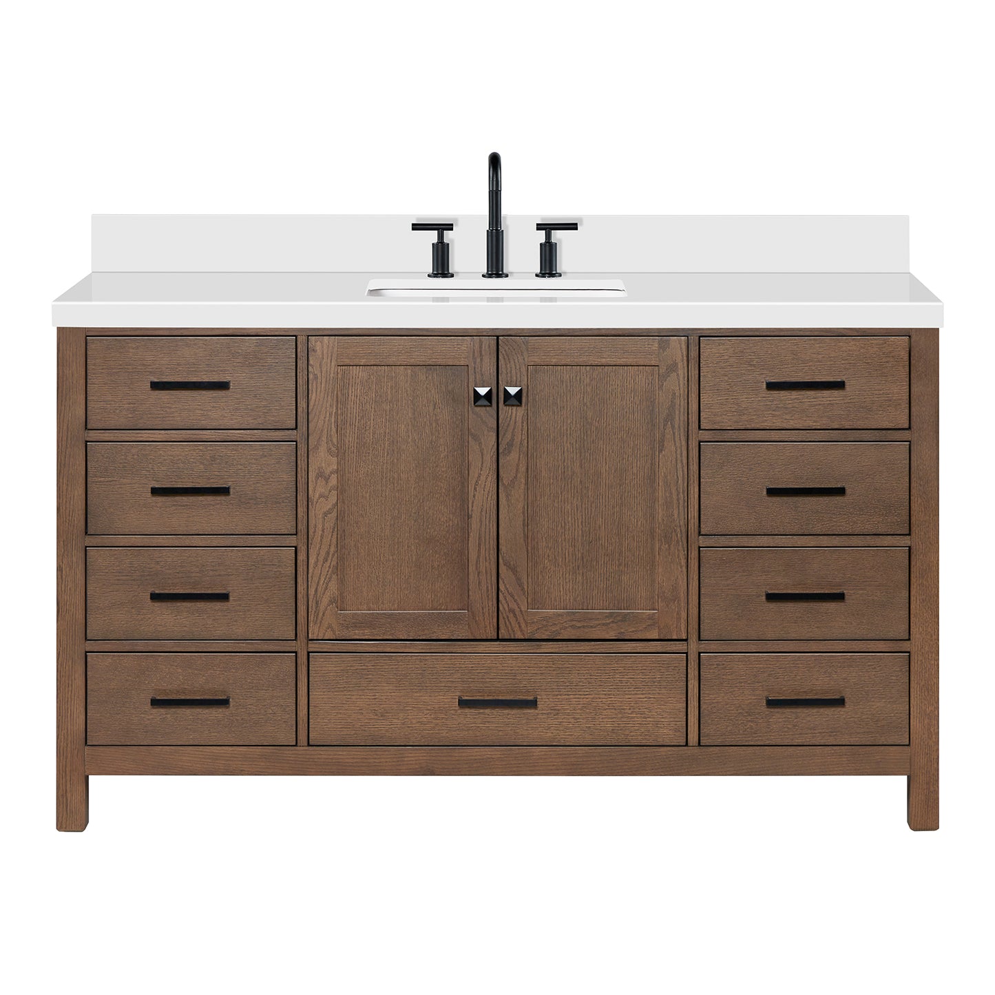 Beckford 60-Inch Brown Oak bathroom vanity on white background – product photo 3