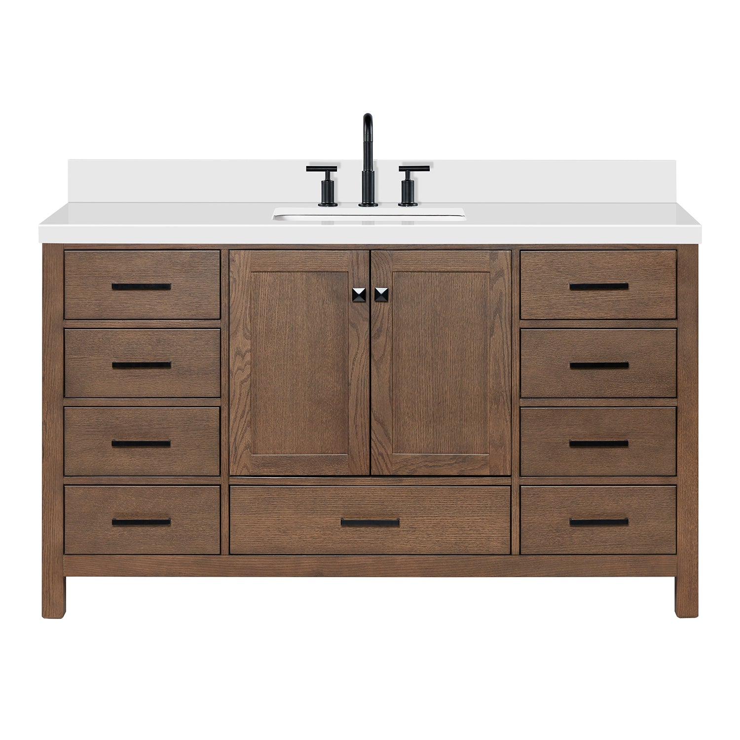 Beckford 60-Inch Brown Oak bathroom vanity on white background – product photo 3