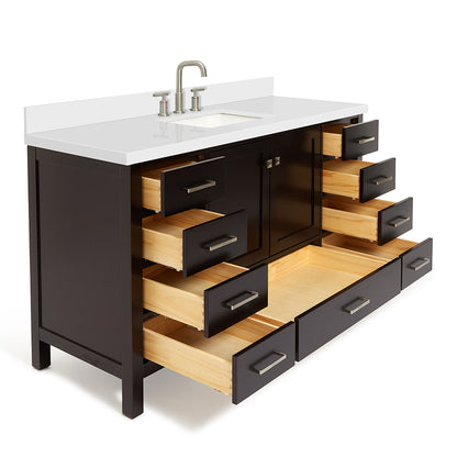 Beckford 60-Inch Espresso bathroom vanity on white background – product photo 1