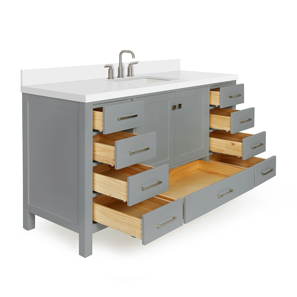 Beckford 60-Inch Grey bathroom vanity on white background – product photo 1