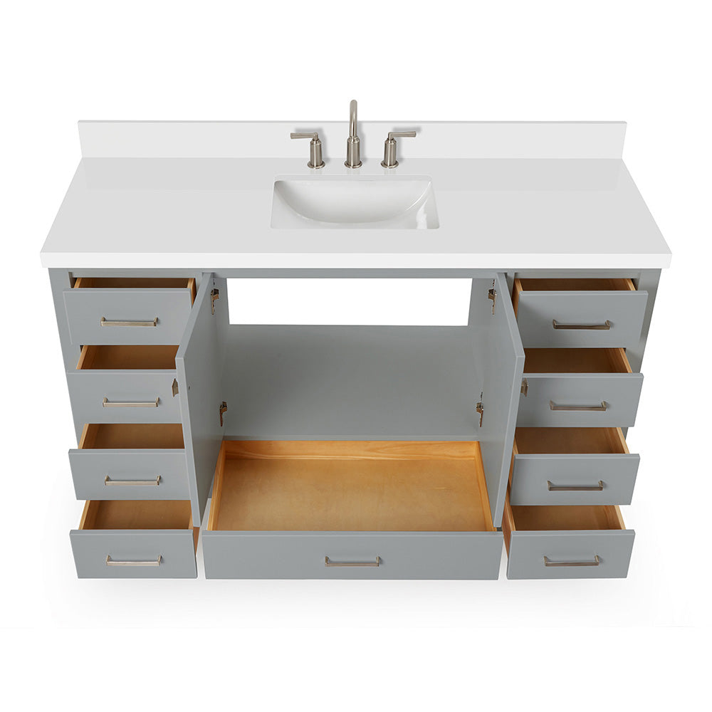 Beckford 60-Inch Grey bathroom vanity on white background – product photo 2