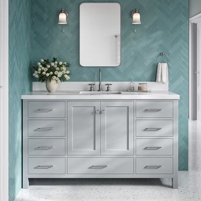 Beckford 60-Inch Grey bathroom vanity in styled bathroom setting
