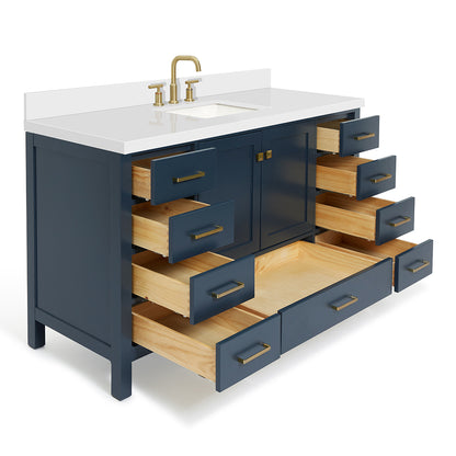 Beckford 60-Inch Midnight Blue bathroom vanity on white background – product photo 1