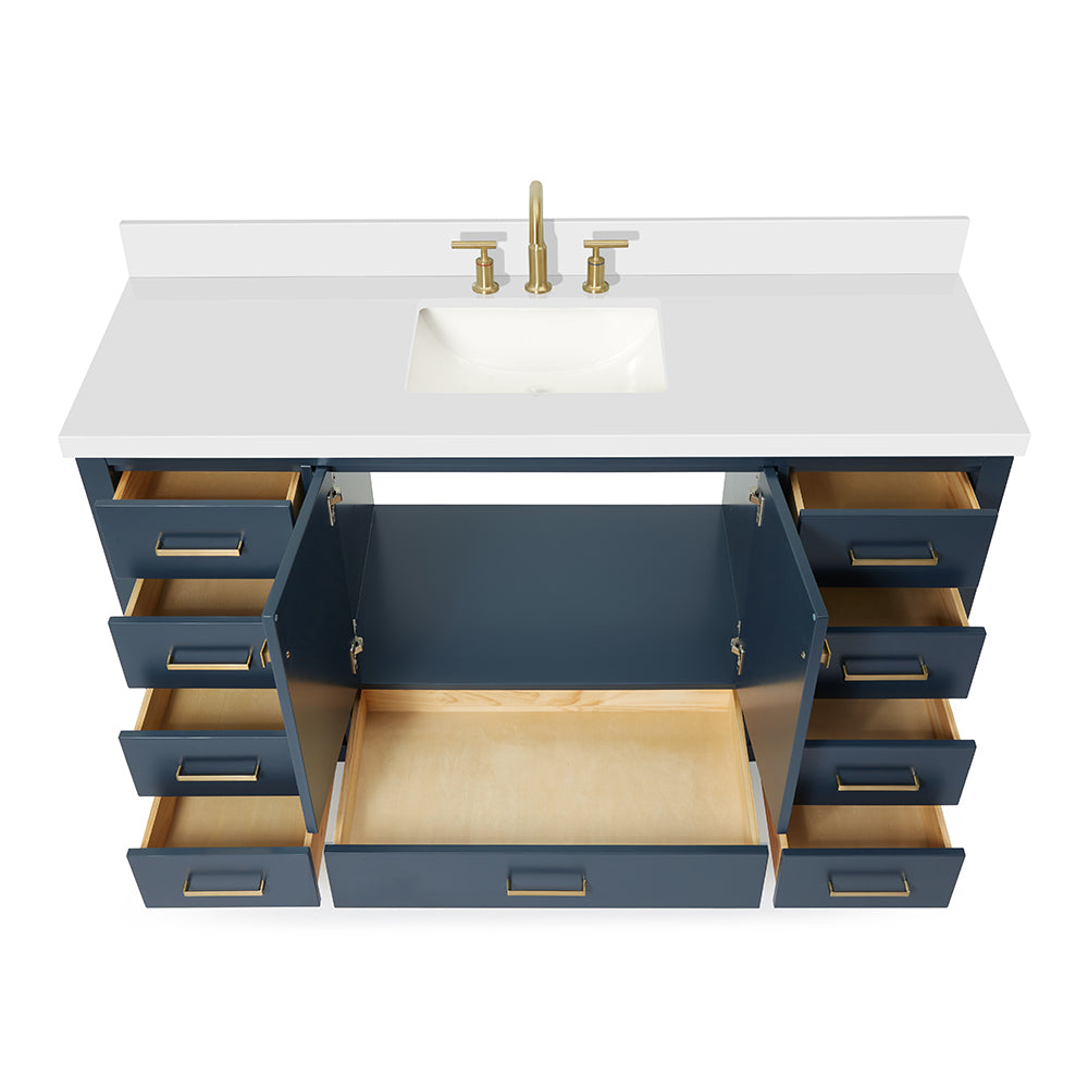 Beckford 60-Inch Midnight Blue bathroom vanity on white background – product photo 2