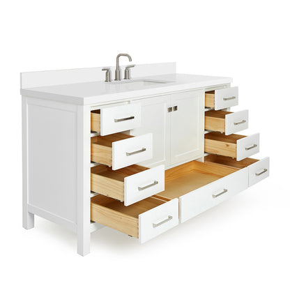 Beckford 60-Inch White bathroom vanity on white background – product photo 1