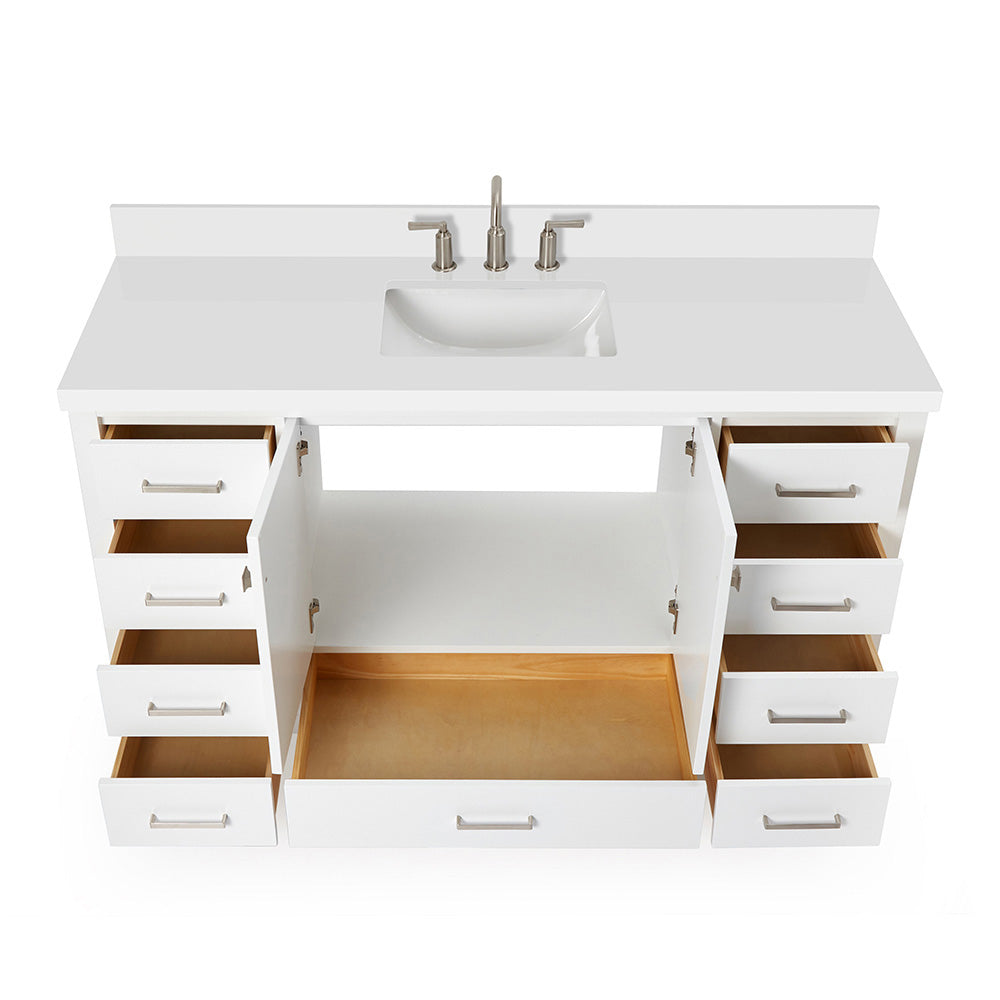 Beckford 60-Inch White bathroom vanity on white background – product photo 2