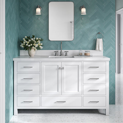 Beckford 60-Inch White bathroom vanity in styled bathroom setting