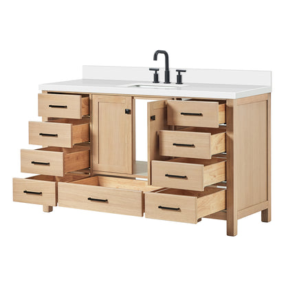 Beckford 60-Inch White Oak bathroom vanity on white background – product photo 1