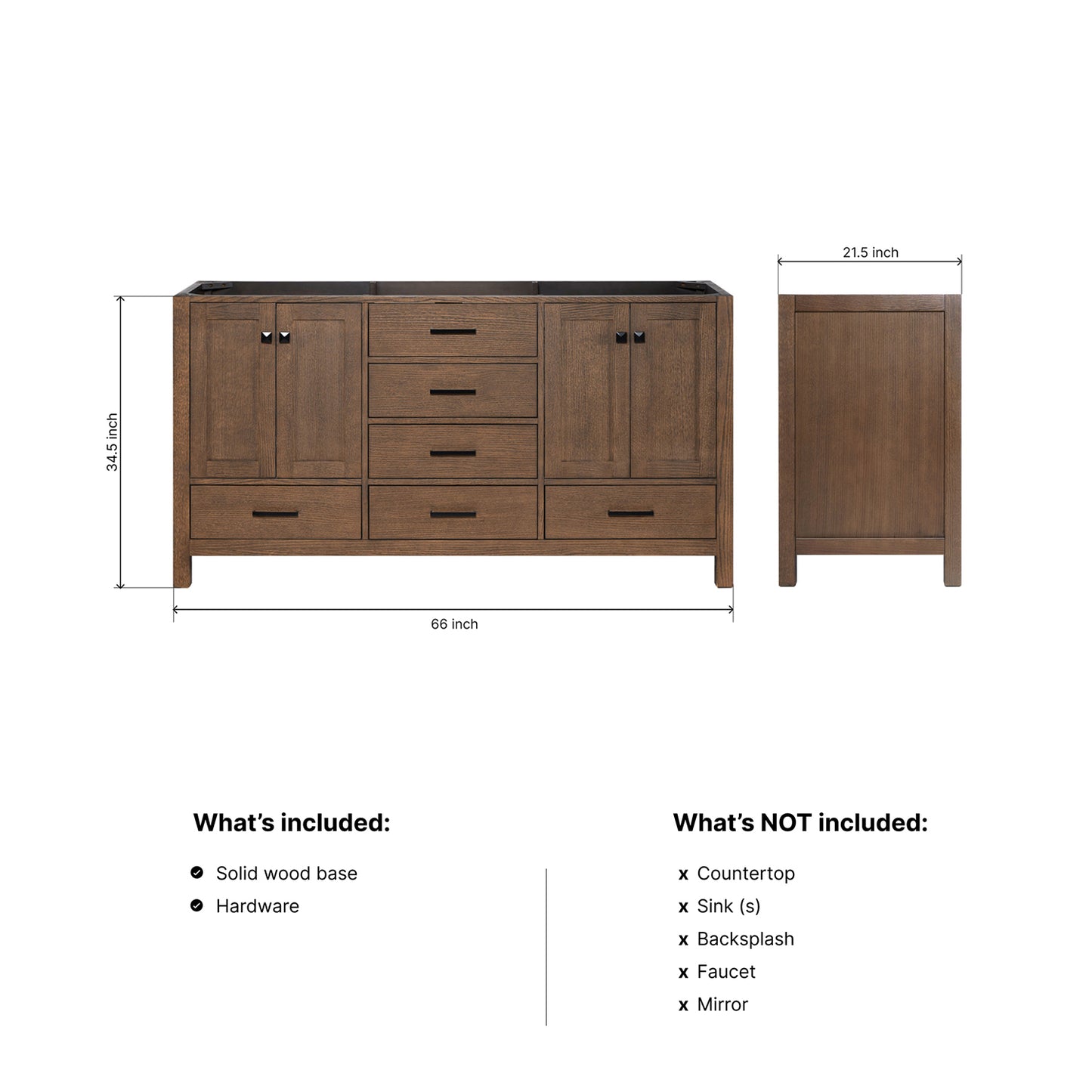 Beckford 66-inch Brown Oak base cabinet on dimensions