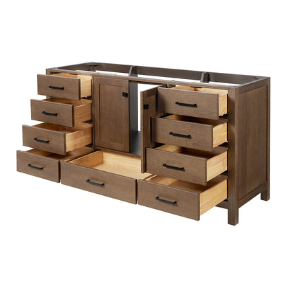 Beckford 66-inch Brown Oak base cabinet on white back ground side view open door