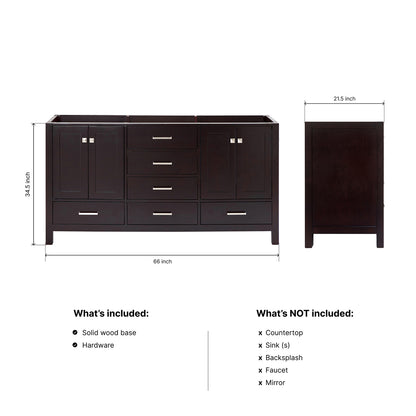 Beckford 66-inch Espresso base cabinet on dimensions