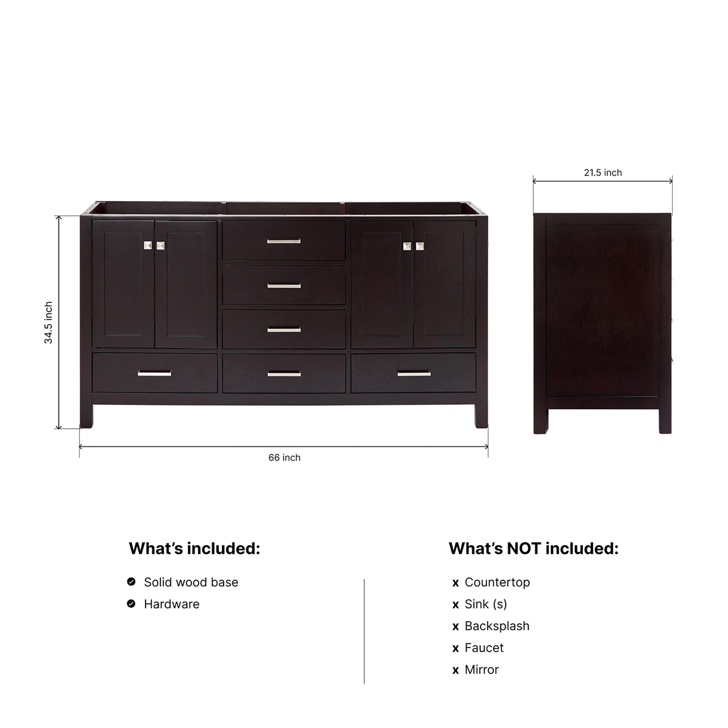 Beckford 66-inch Espresso base cabinet on dimensions