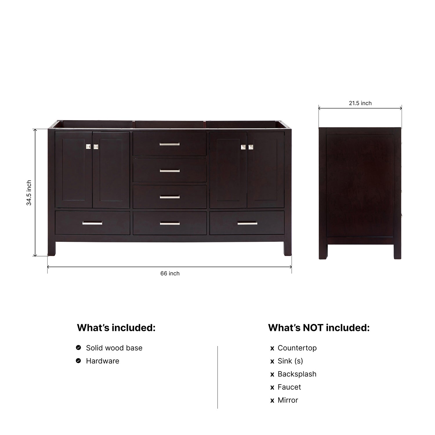 Beckford 66-inch Espresso base cabinet on dimensions