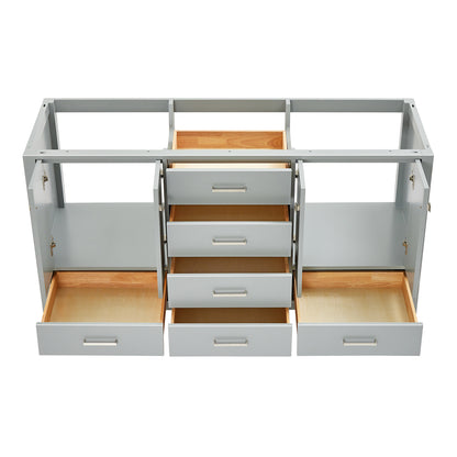 Beckford 66-inch Grey base cabinet on white back ground front view open door