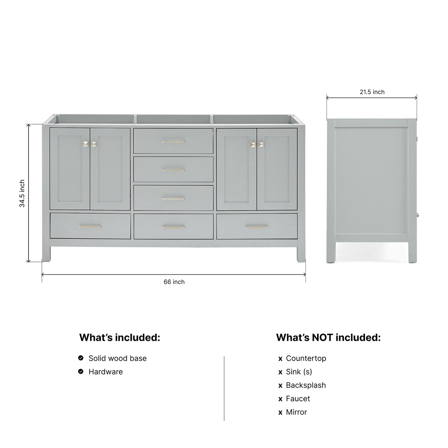 Beckford 66-inch Grey base cabinet on dimensions