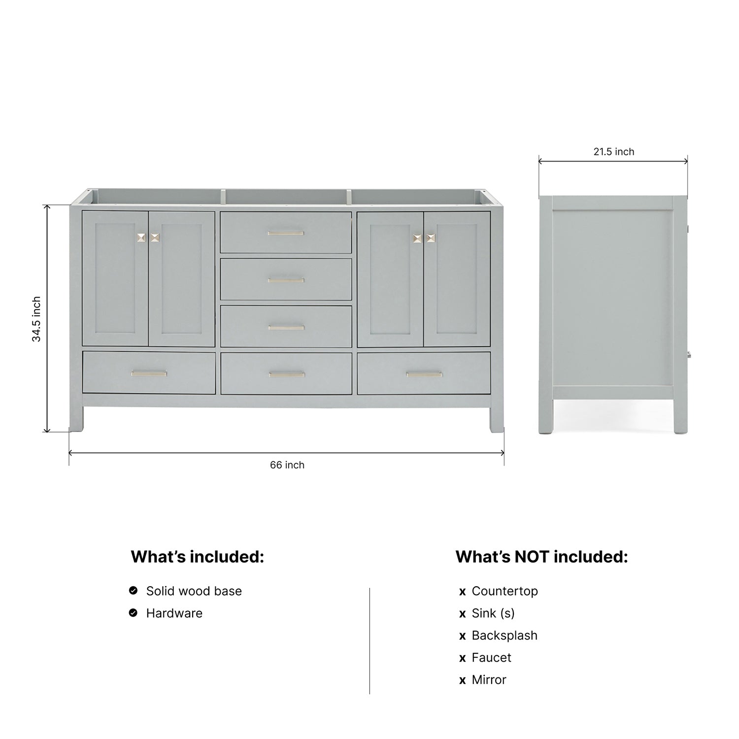Beckford 66-inch Grey base cabinet on dimensions