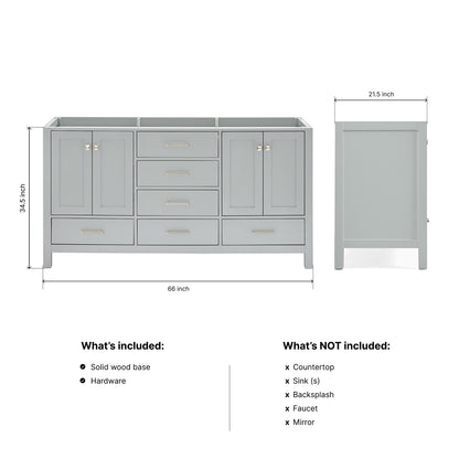Beckford 66-inch Grey base cabinet on dimensions