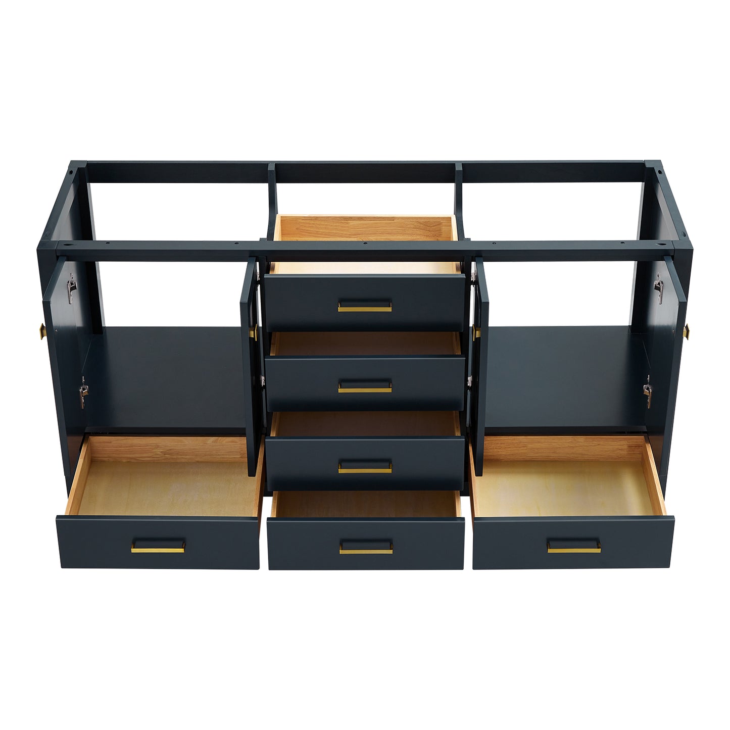 Beckford 66-inch Midnight Blue base cabinet on white back ground side view open door