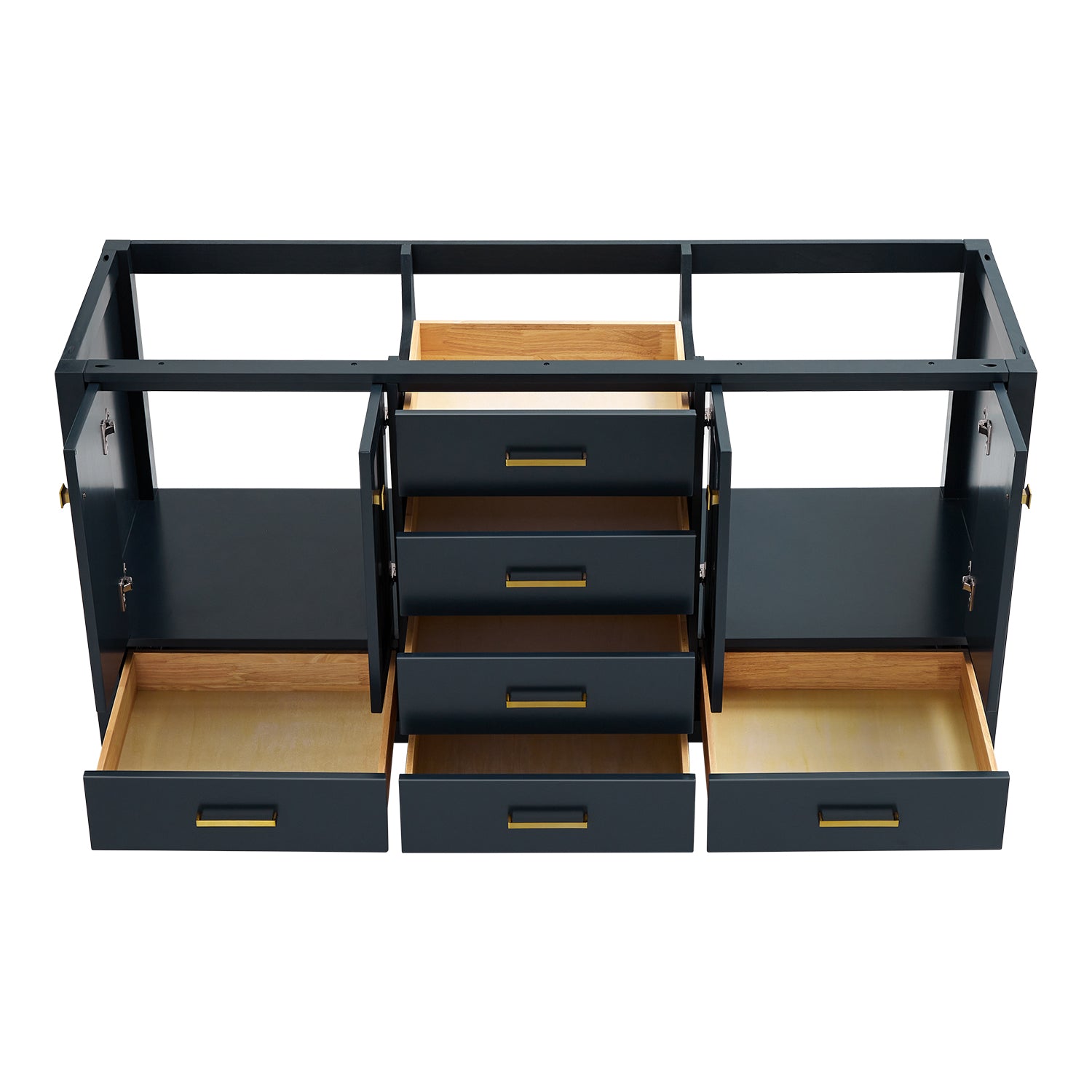 Beckford 66-inch Midnight Blue base cabinet on white back ground side view open door