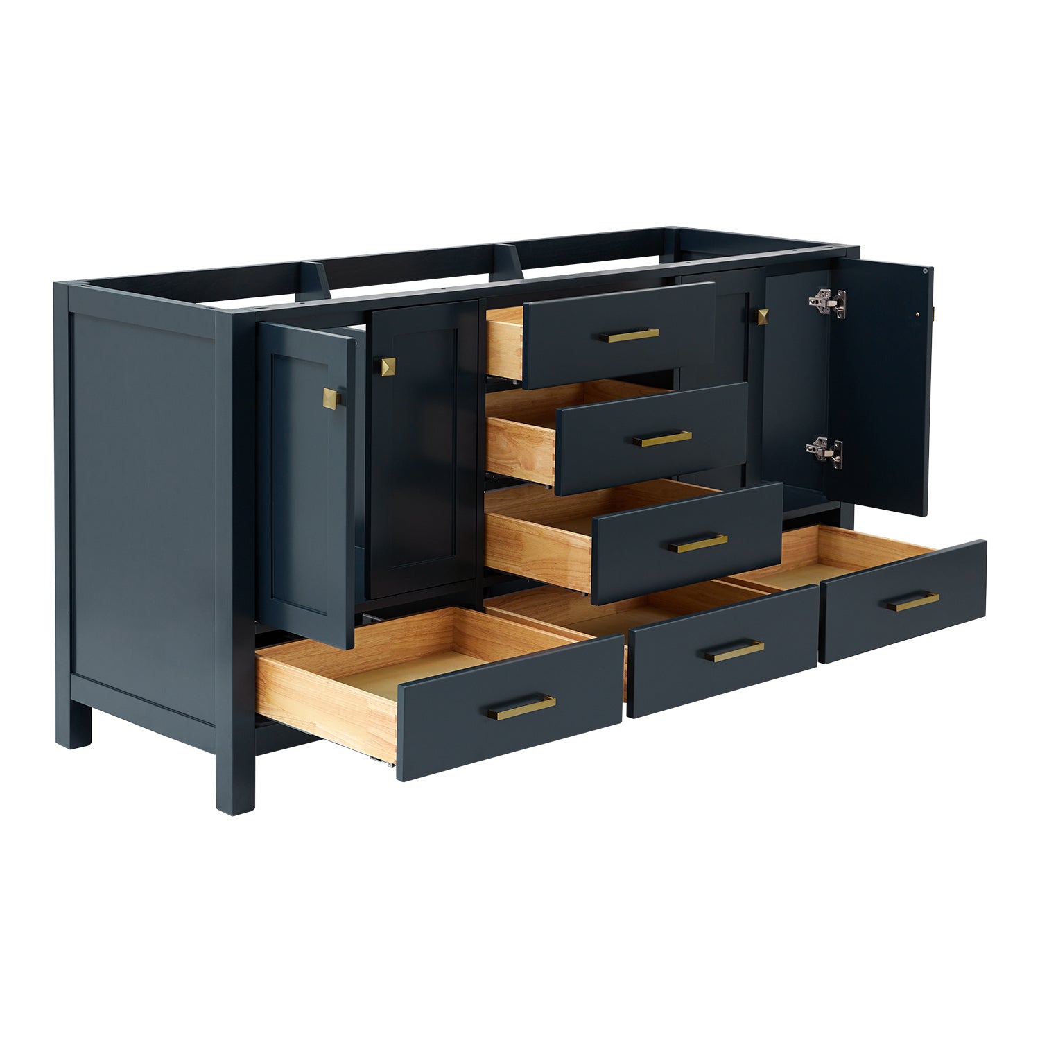 Beckford 66-inch Midnight Blue base cabinet on white back ground front view open door