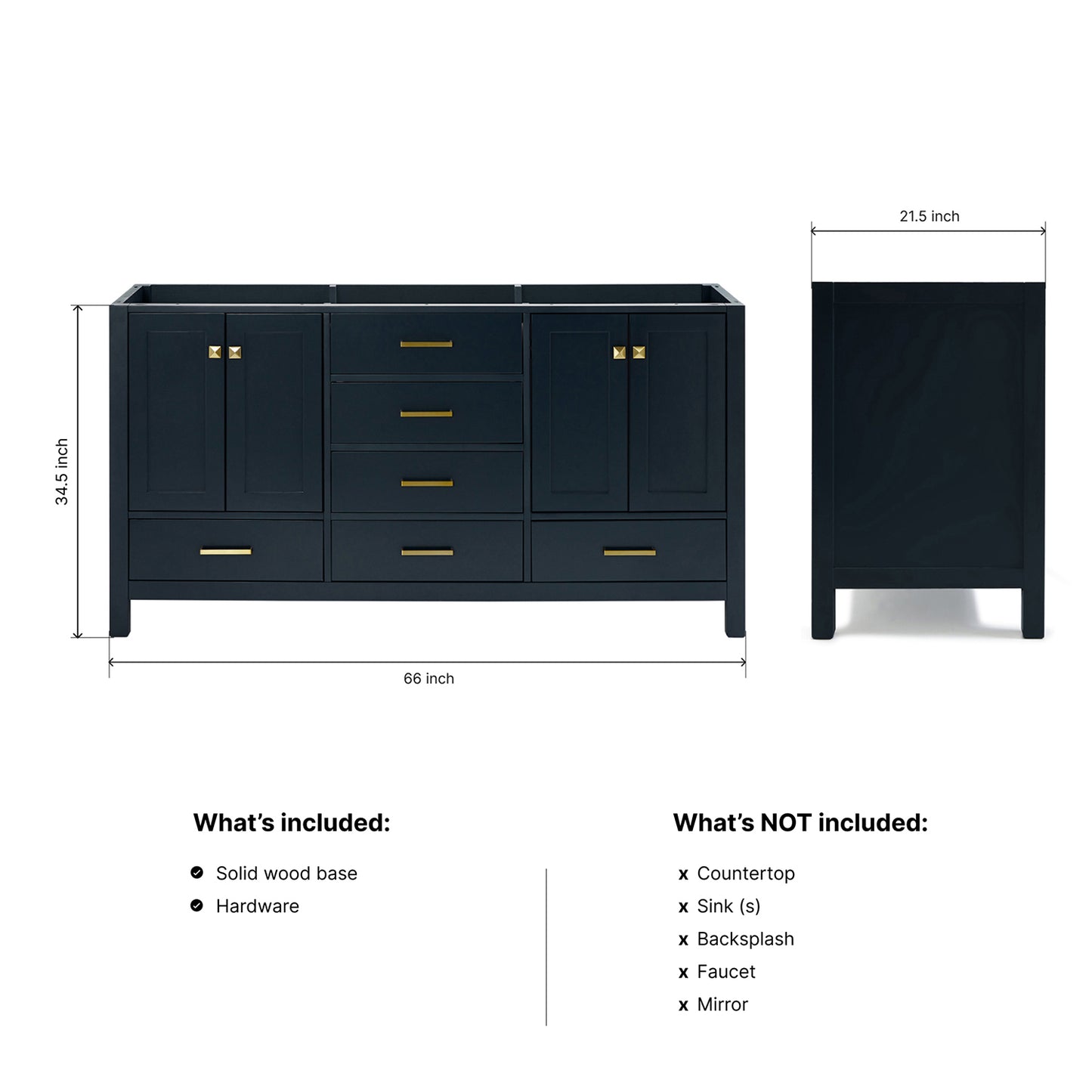 Beckford 66-inch Midnight Blue base cabinet on dimensions