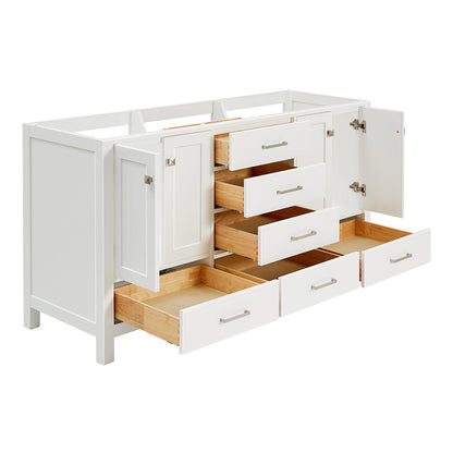 Beckford 66-inch White base cabinet on white back ground side view open door