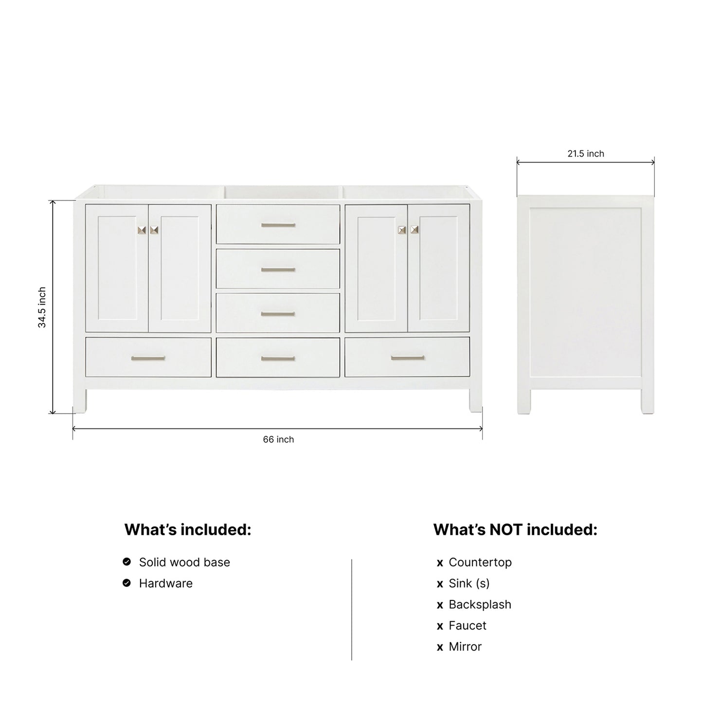 Beckford 66-inch White base cabinet on dimensions