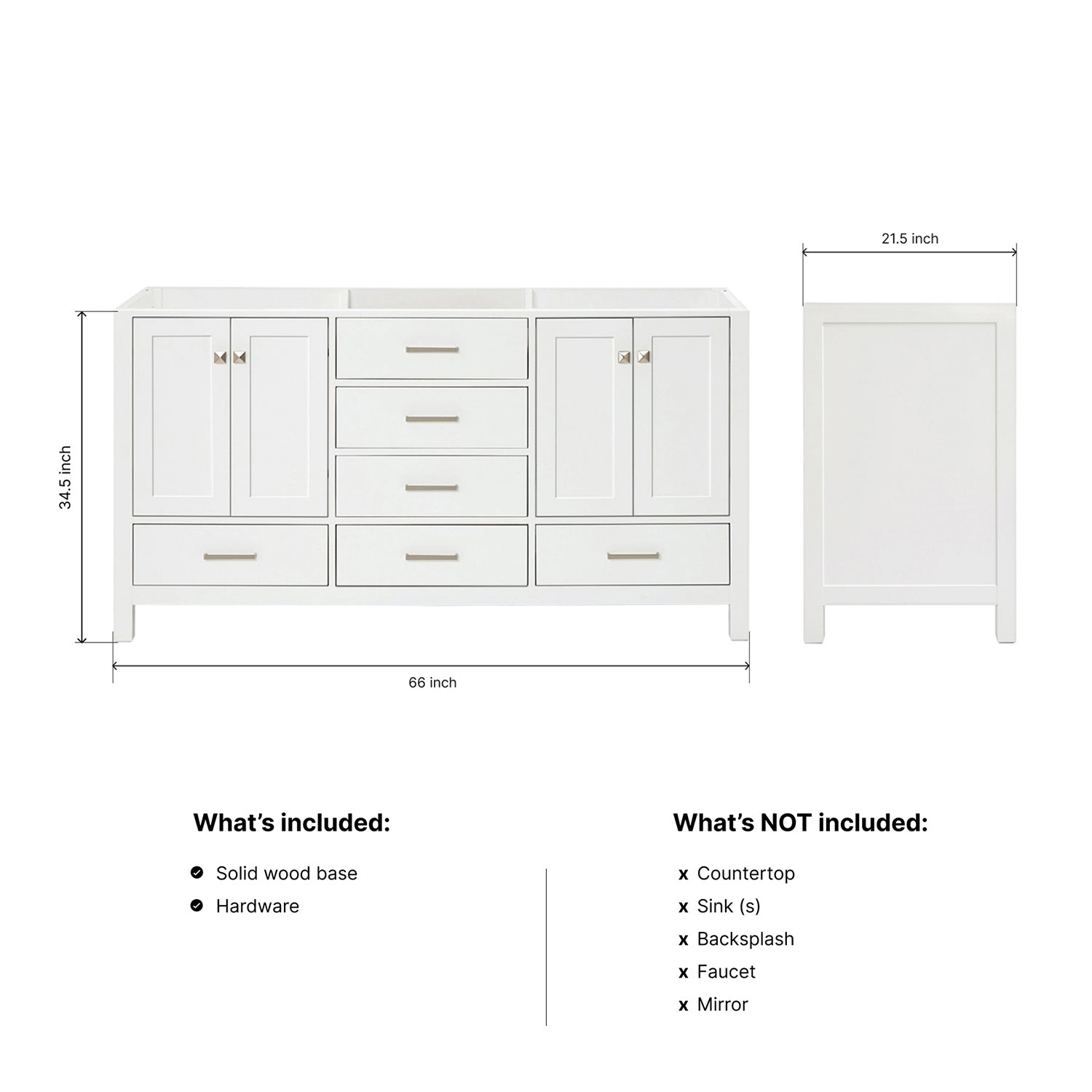 Beckford 66-inch White base cabinet on dimensions