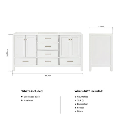 Beckford 66-inch White base cabinet on dimensions