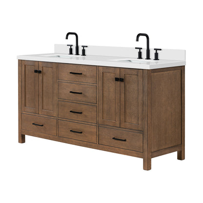 Beckford 66-Inch Brown Oak bathroom vanity on white background – product photo 4