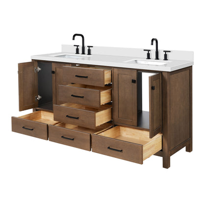 Beckford 66-Inch Brown Oak bathroom vanity on white background – product photo 6