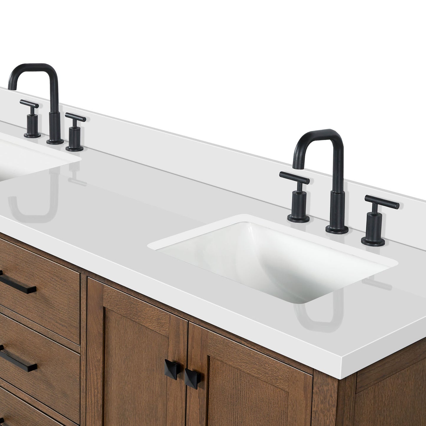 Beckford 66-Inch Brown Oak bathroom vanity on white background – product photo 11