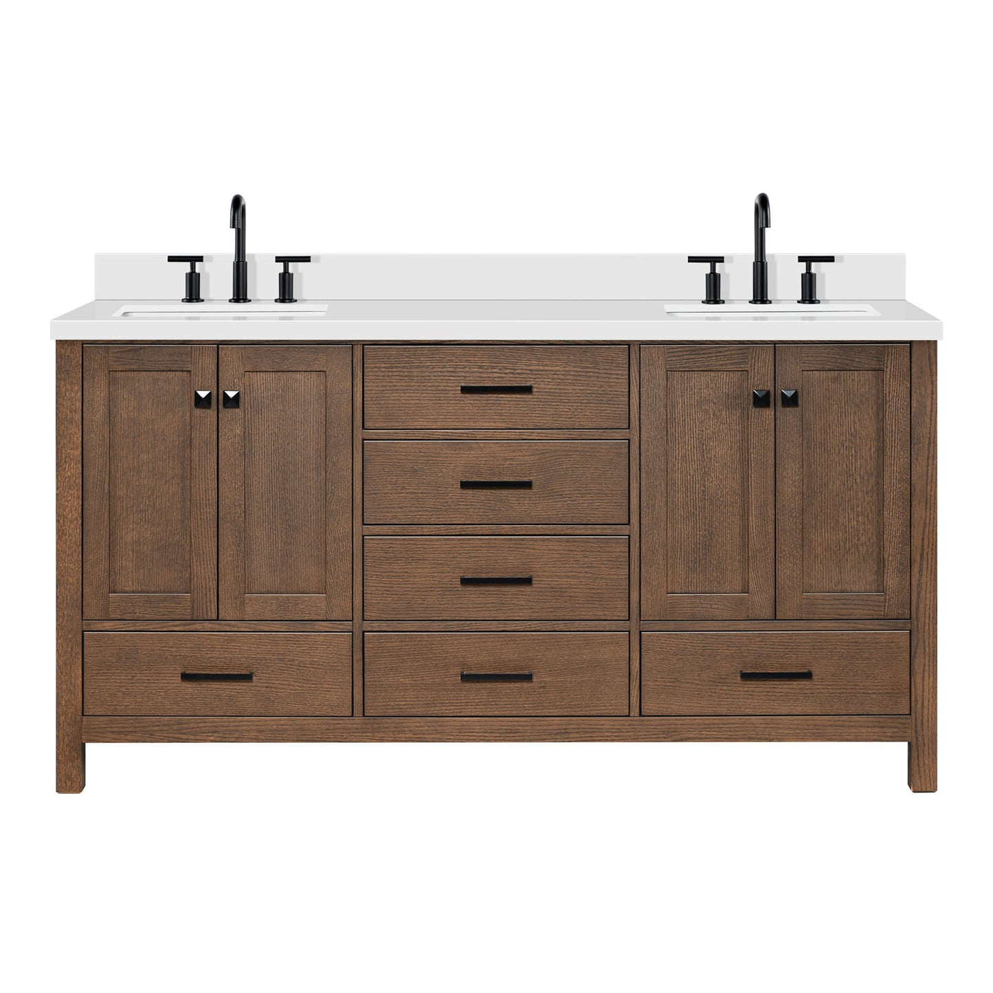 Beckford 66-Inch Brown Oak bathroom vanity on white background – product photo 3