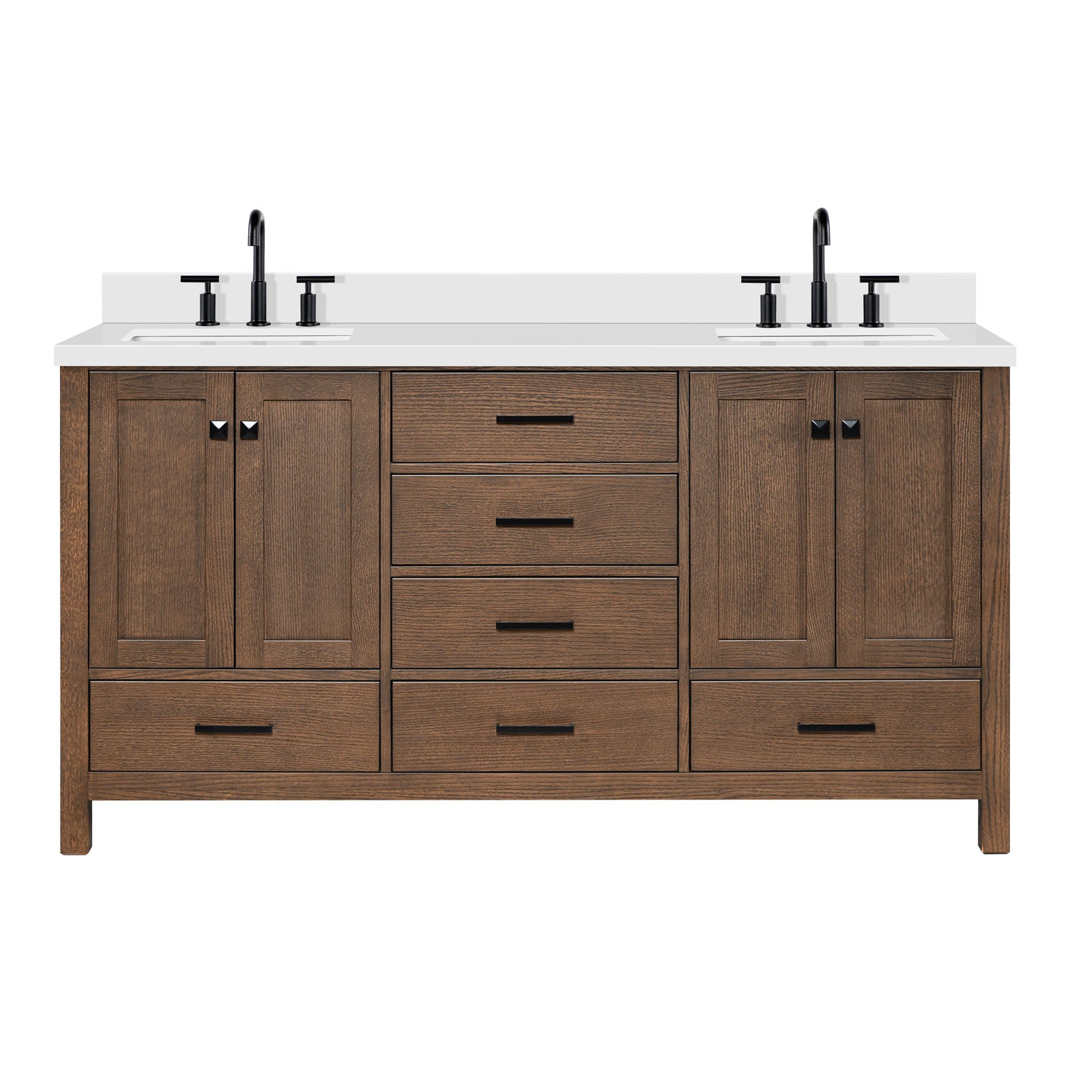 Beckford 66-Inch Brown Oak bathroom vanity on white background – product photo 3