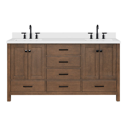 Beckford 66-Inch Brown Oak bathroom vanity on white background – product photo 3
