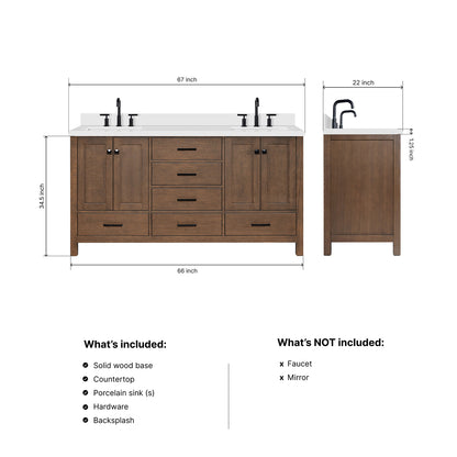 Beckford 66-Inch Brown Oak bathroom vanity dimensions