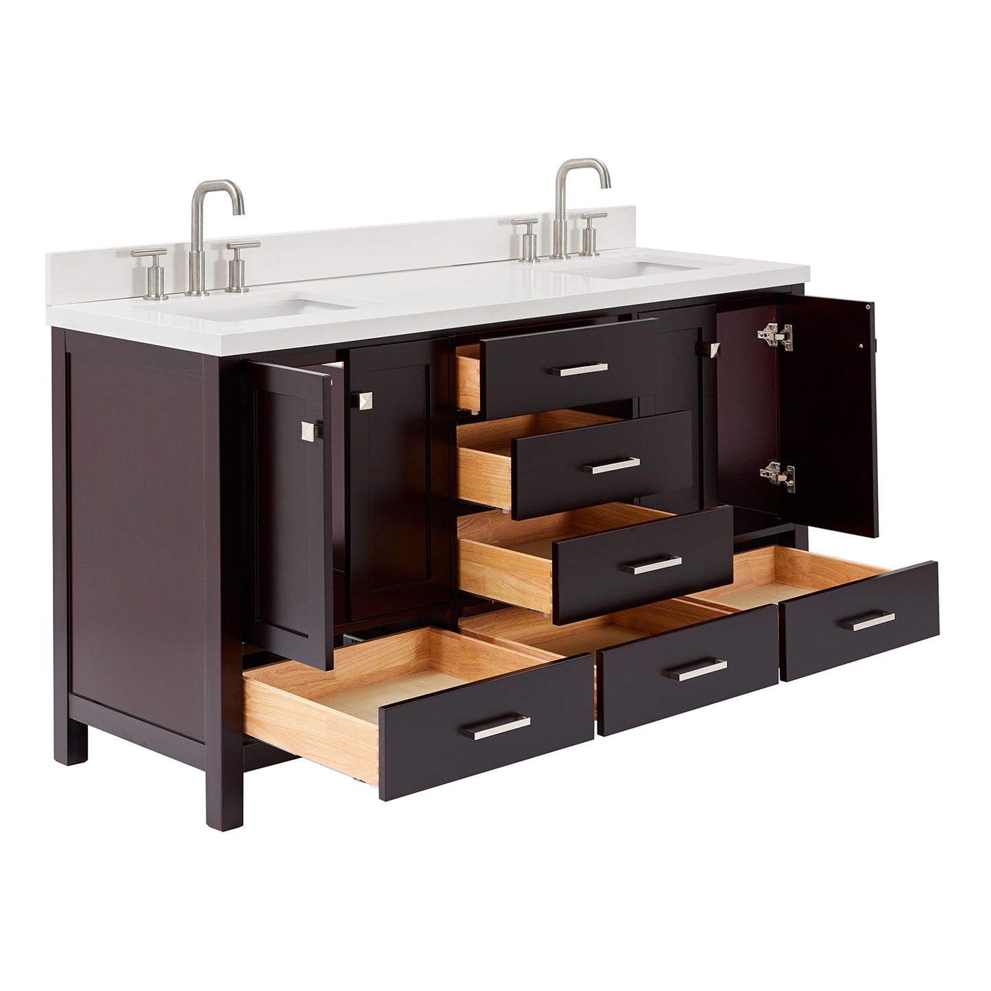 Beckford 66-Inch Espresso bathroom vanity on white background – product photo 1