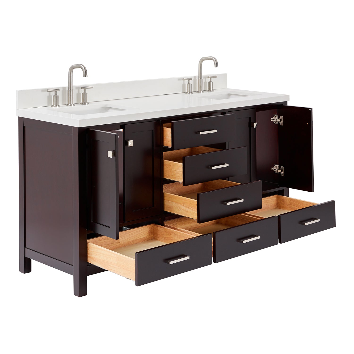 Beckford 66-Inch Espresso bathroom vanity on white background – product photo 1