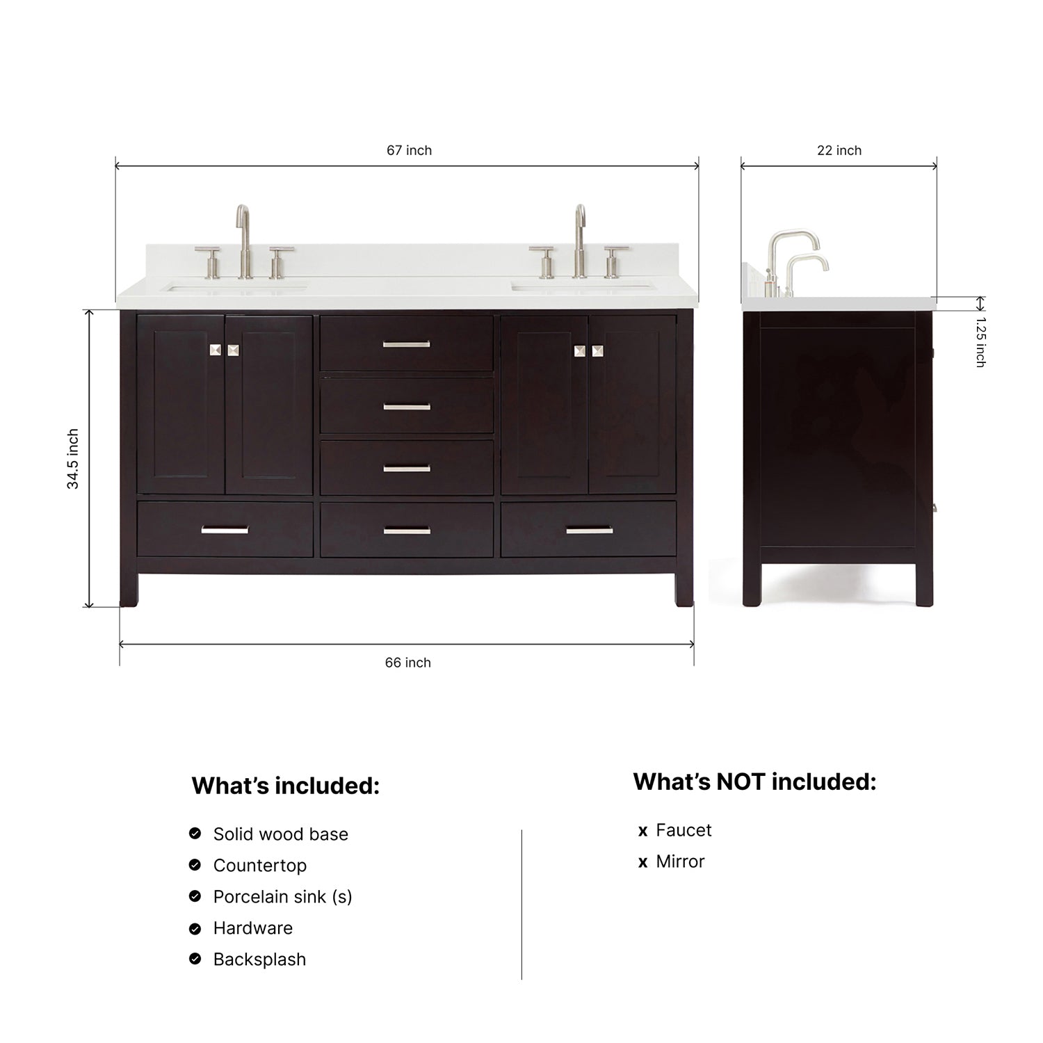 Beckford 66-Inch Espresso bathroom vanity dimensions